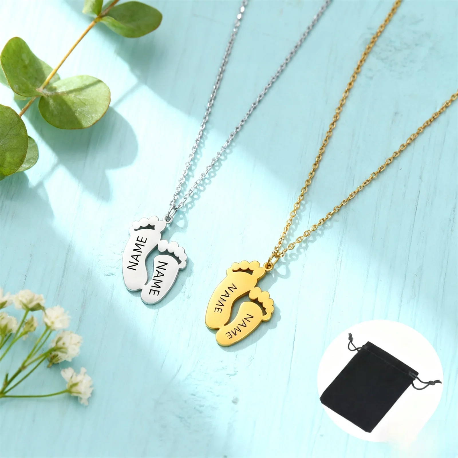 Personalisierte Schnitzname Datum Fuß Halskette Edelstahl personalisierte Halskette Paar Freundschaft Fußabdrücke Familie Geschenk