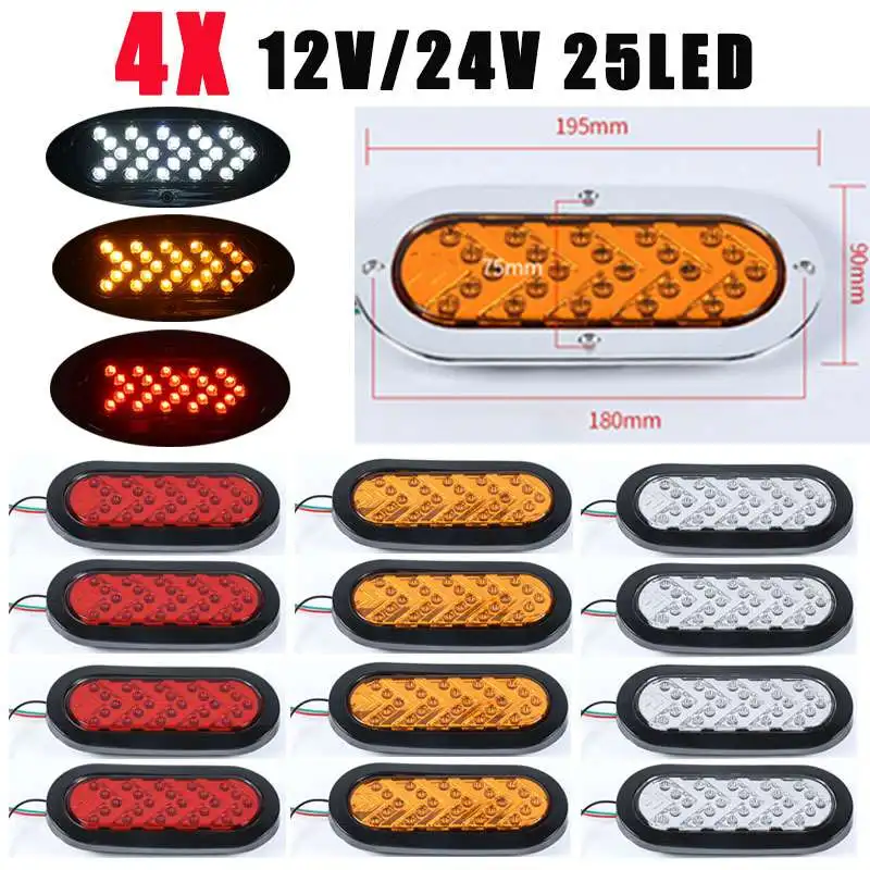 

4pcs 12V 24V Truck Side Marker Lights 25LED Trailer Singal Clearance Light For Truck Trailer Van Bus RV Camper Tractor etc
