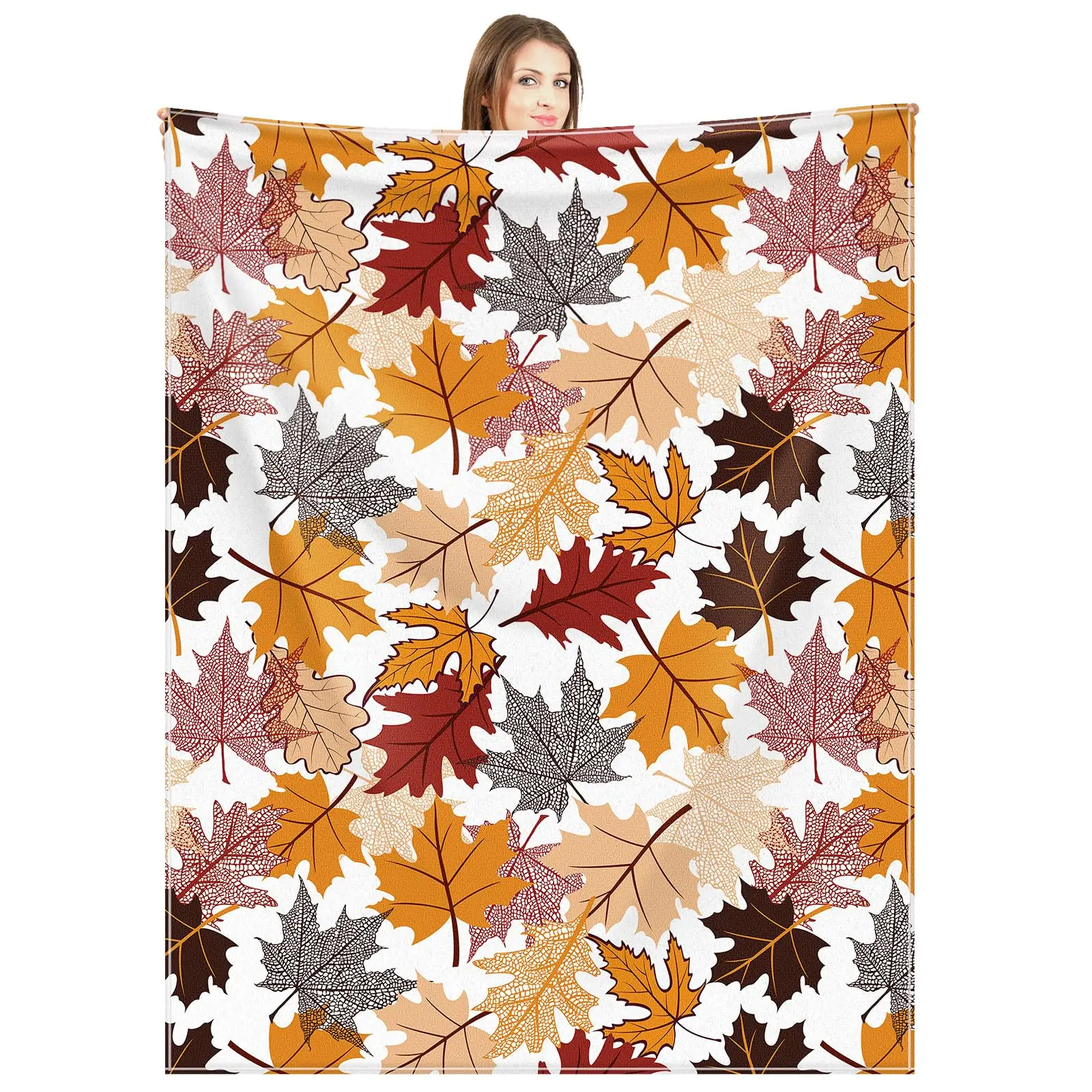 Thanksgiving Maple Leaves Fuzzy Blanket for Boys Girls Soft Flannel Fleece Throw Blanket Plush Blanket for Sofa Bed Home Decor