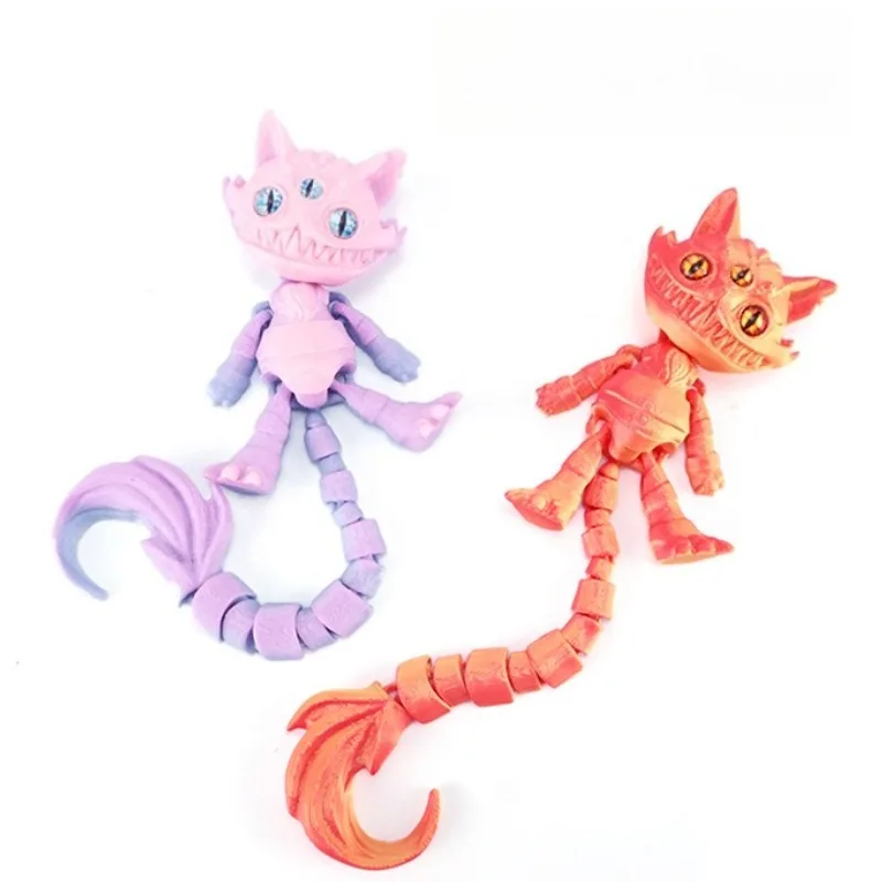 Nieuwigheid 3D Afdrukken Lange staart Enge Kat Speelgoed Halloween Monster Kat Dier Figuur Modellen Gewrichten Beweegbare Stress Relief Speelgoed gift