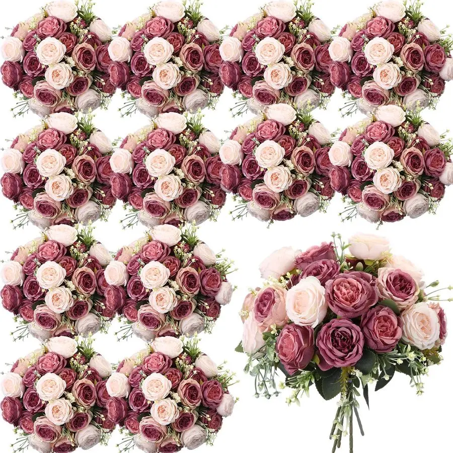 

16 Bundles Artificial Peonies Flowers Fake Silk Peony Bouquet Faux Peonies Flowers Bulk for Decoration Vase Floral Arrangements