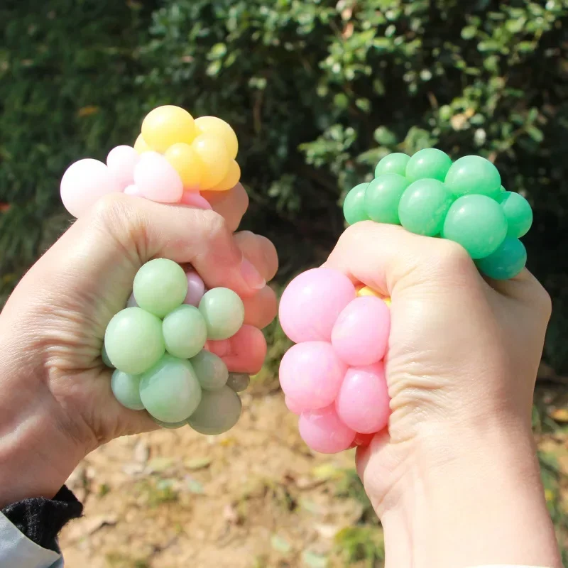 6CM Hand Squeezed Tri Color Flour Grape Tennis Ball Decompression Toy TPR Sticky Slow Rebound Adult Pressure Ball Children Gift