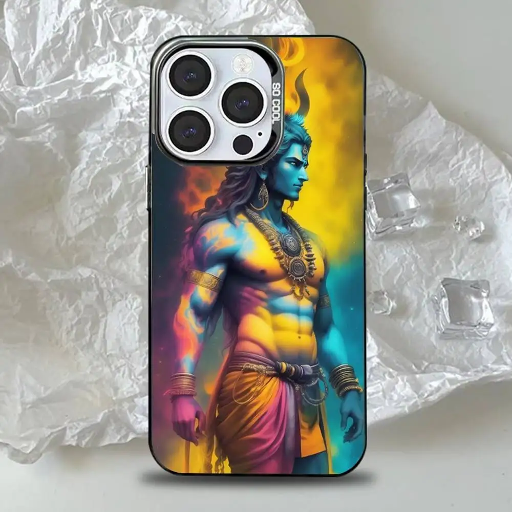 حافظة هاتف L-Lord S-Shiva H-Hindu God لهاتف iPhone 16,15,14,13,12,11,Pro,Max,Plus,Mini,XS,SE مضادة للسقوط باللون الأسود غير اللامع