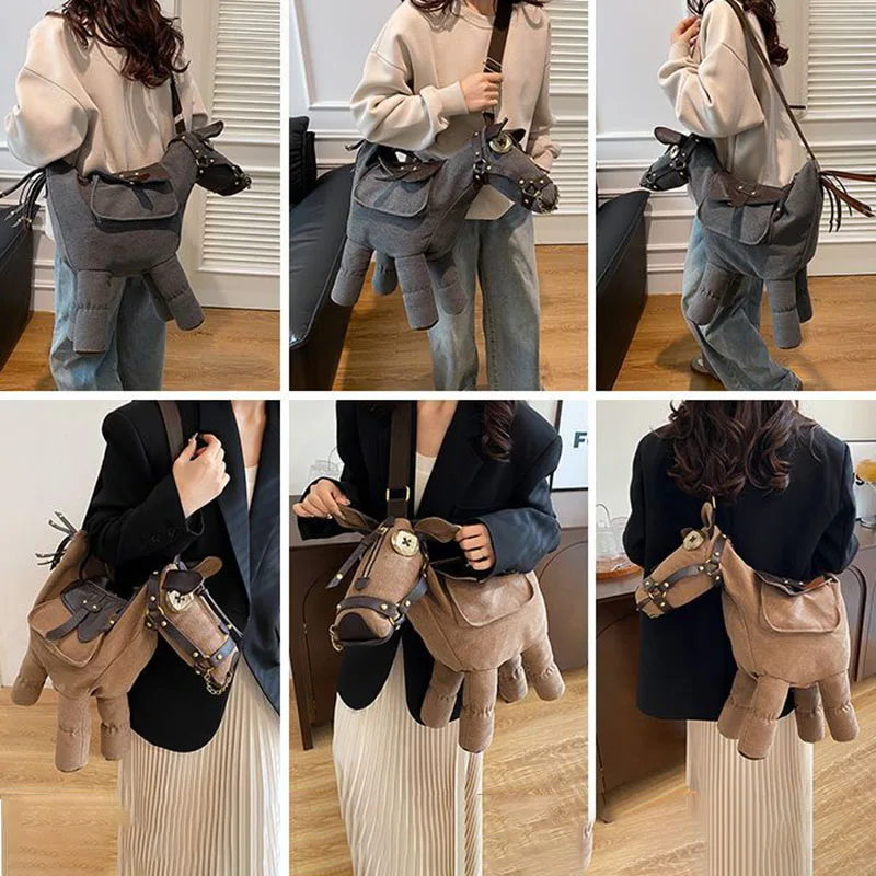 

Horse Shaped Shoulder Bag for Women Retro Canvas Crossbody Bag Unique Animal Design Purse for Daily Use Travel and Shopping