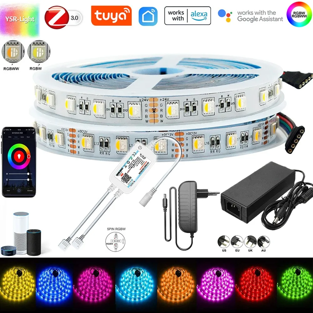 TUYA  ZIGBEE3.0 DC12V 5050 4in1 Led Strip Light RGBW RGBWW Smart Dimmable Tape Room Decor 5M 10M Voice for Alexa Google 2MQTT