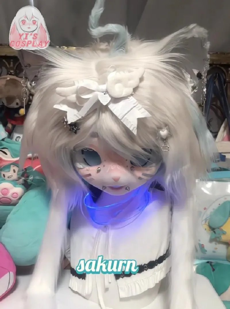 Fursuit رئيس مخصص اليدوية فروي ييس تأثيري Kigurumi رئيس تأثيري كيمونو سماعات الوحش مخصص Fursuit كيمونو رئيس