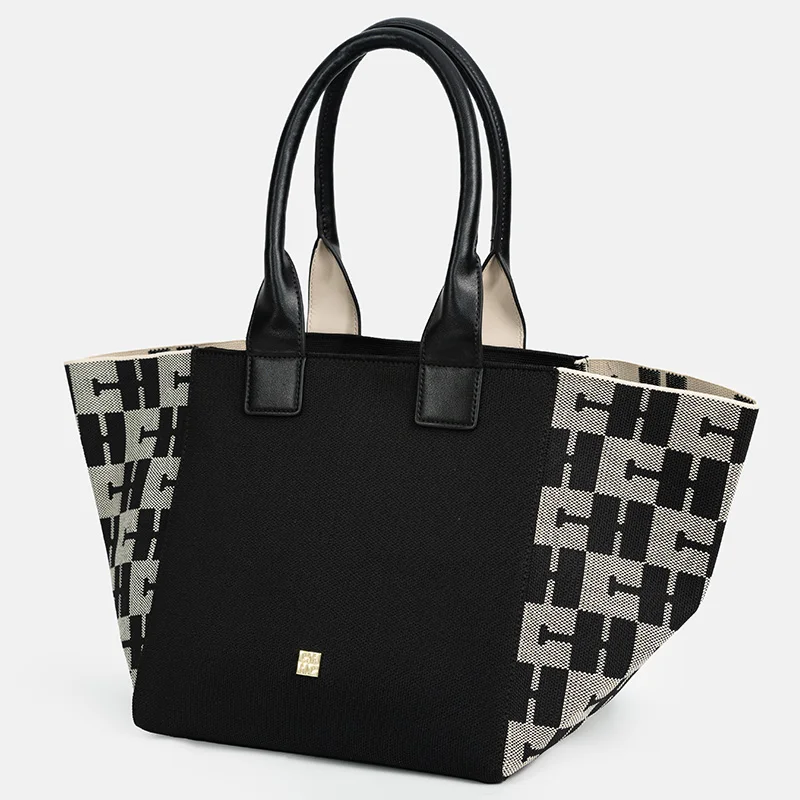 

CH Fashion Women's Tote Bag Stylish Monogram Print Large Capacity Handbag Canvas Leather Trim Trendy Daily Bag Hot Sale