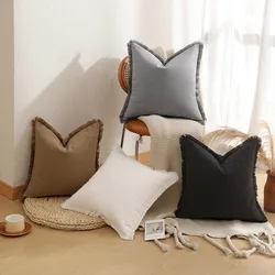 Cotton Cushion Cover 45x45cm Tassel Solid Color Beige Throw Pillow Cover Decorative Bed Living Room Sofa Noric Modern Home Decor