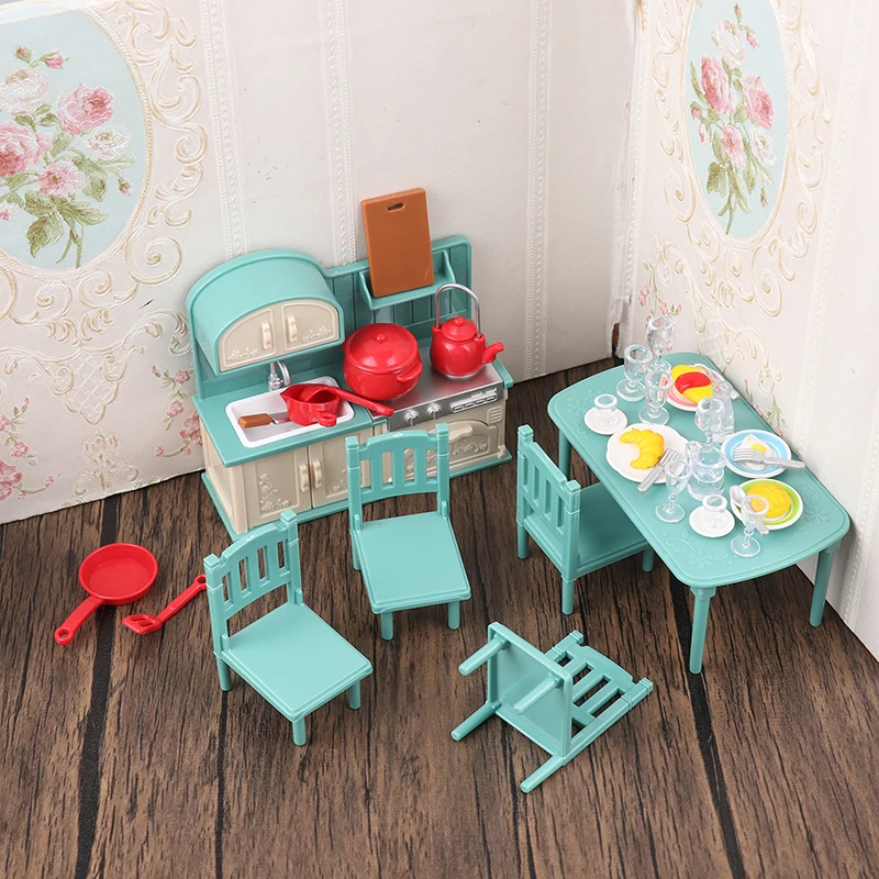 1/12 Dollhouse Accessories Mini Dining Table Miniature Simulation Chair Table Furniture Toys Doll House Decoration