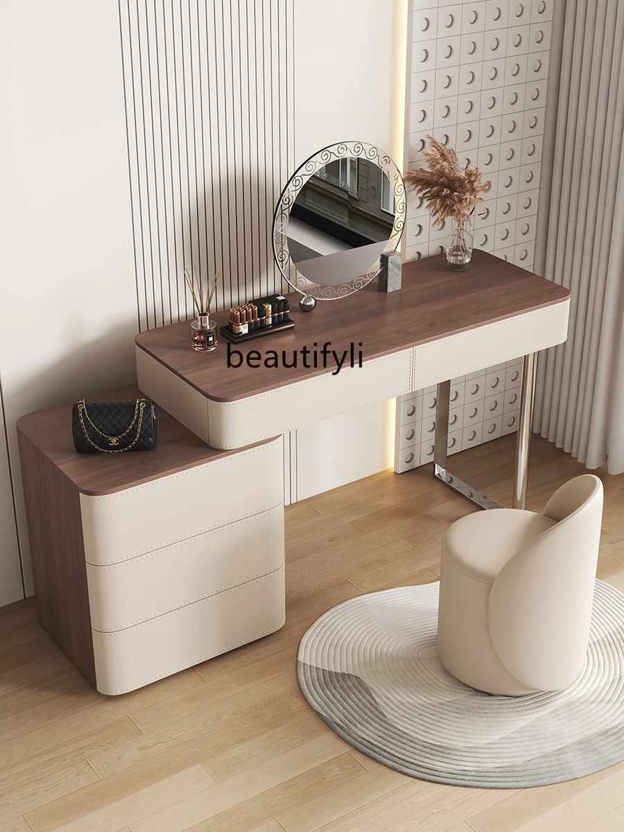 Cream Style Dressing Table Simple Small Apartment Bedroom Makeup Table Storage Cabinet Integrated Black Walnut French Dresser