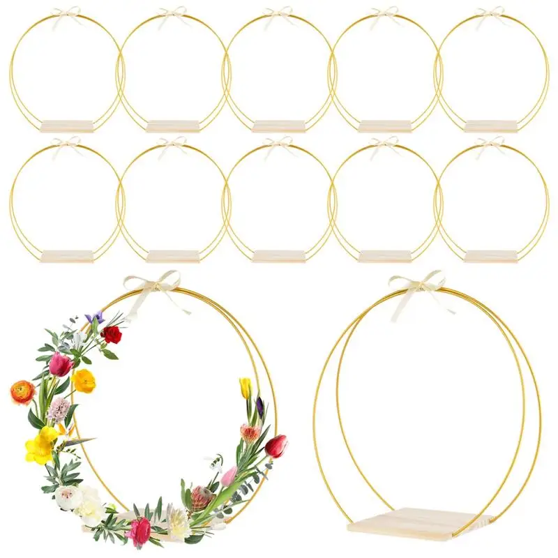 12PCS Metal Floral Hoop Centerpieces Wreath Ring Decor Set Ribbon Wreath Hoops Wooden Base Silicone Mat DIY Wedding Wreath Craft