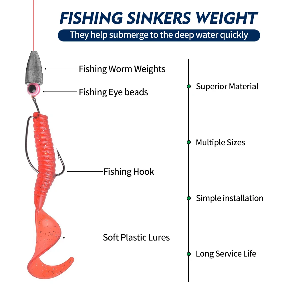 PROBEROS 50 Stück 1,8 g-40 g Bullet Cone Lead Sinkers Texas Rig Angelgewichte Salzwasser Süßwasser Pesca Angelzubehör – Detail 7
