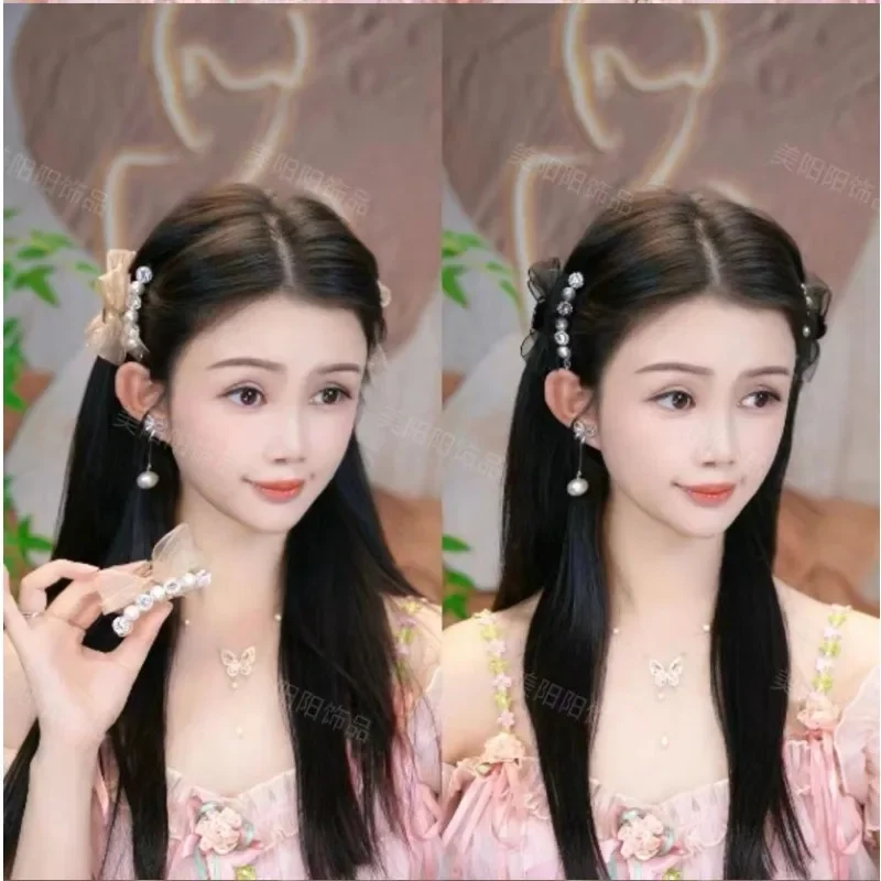 

New Korean version lace bow with diamonds 7cm small grab clip bangs clip hairpin headgear adult women's hairpin hair accessories