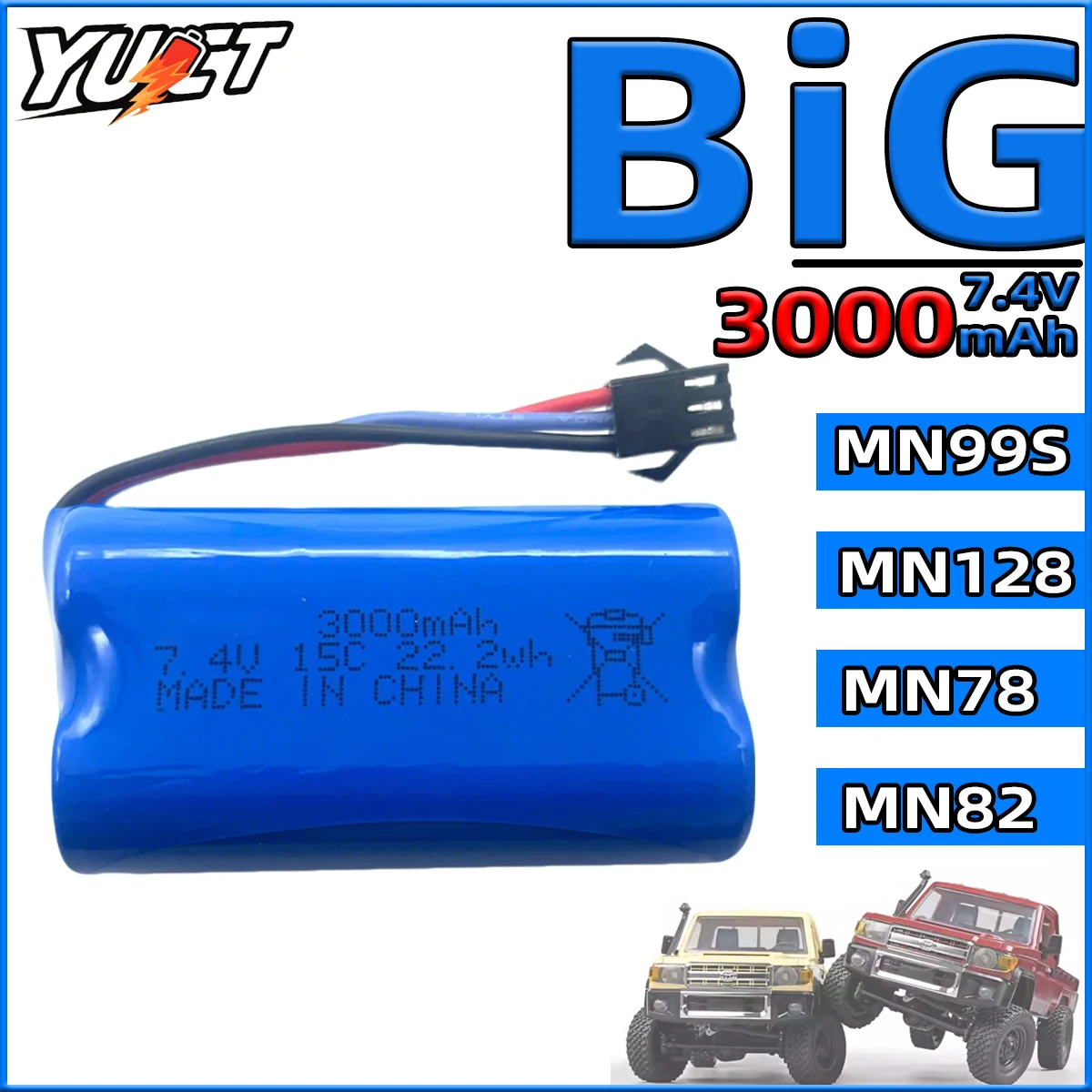 

YUCT 7.4V 3000mah 2S LiPo Battery MN99S Upgrade Parts High-Capacity Battery for MN Series RC Cars MN82 MN78 MN128 MN168 MN98 0