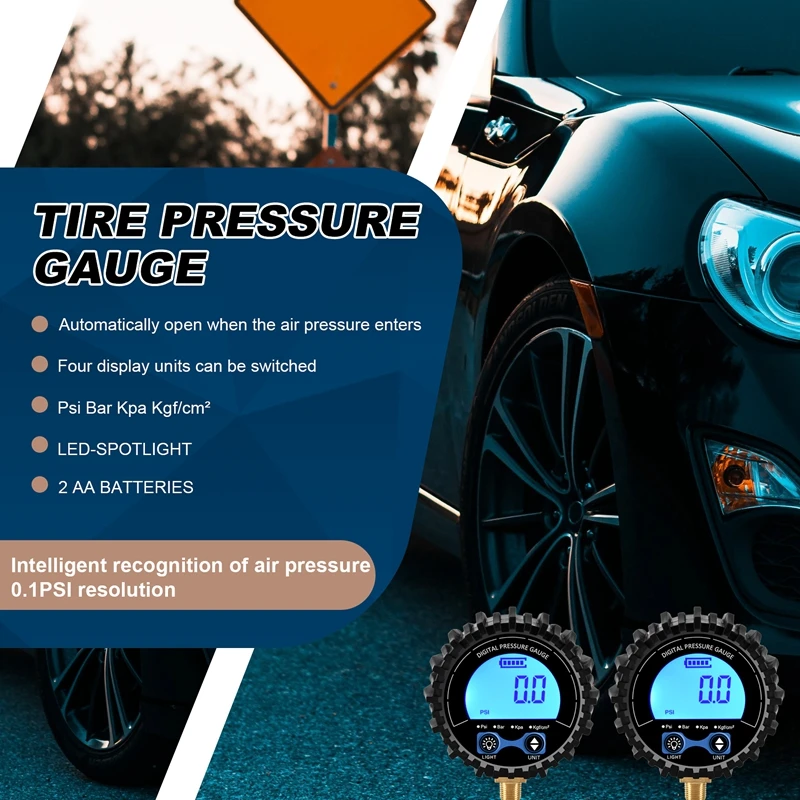 Tire Pressure Gauge Digital Tire Tester Display Air Pressure Manometer Quick Connect Coupler