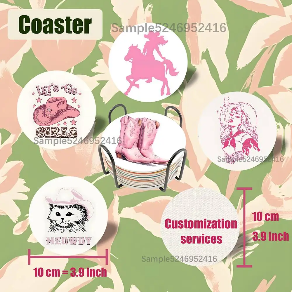 

Pink Cowgirls Western Wooden Coaster Color Printing Cup Mat Home Desk Decoration Gifts