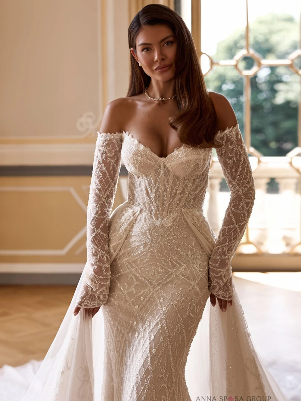 Vestido de novia lujoso con cuentas, vestido de novia largo hasta el suelo con hombros descubiertos de ensueño, nuevos vestidos personalizados con cuello en forma de corazón para novia