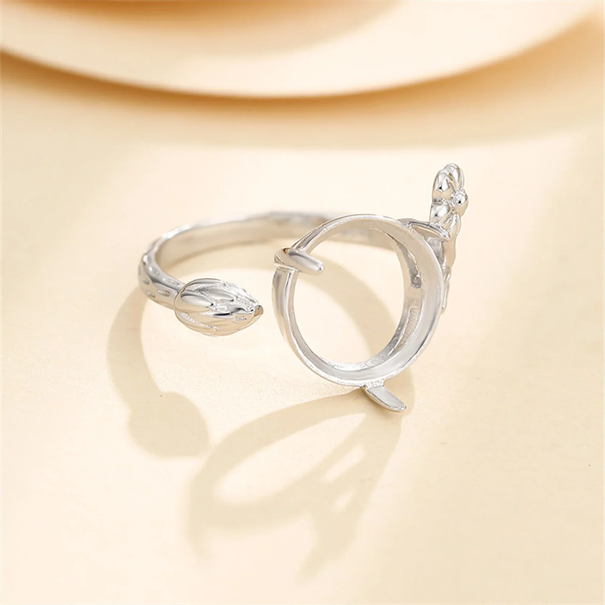 Ring Blank for 12x12mm Round Cabochons White Gold Plated 925 Silver Adjustable Ring Base