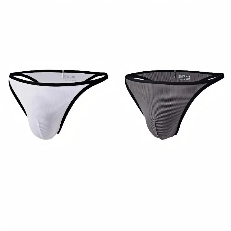 Men Low Waist Bikini Briefs Sexy Mens Thong Tangas Sexis De Hombre 2 Pack