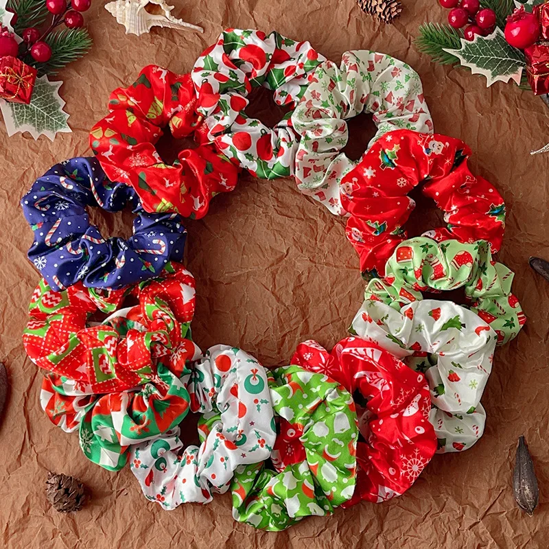 12pcs Christmas Fashion Print Satin High Elastic Durable Breathable Soft Comfortable Christmas Christmas Tree Snowflake Print