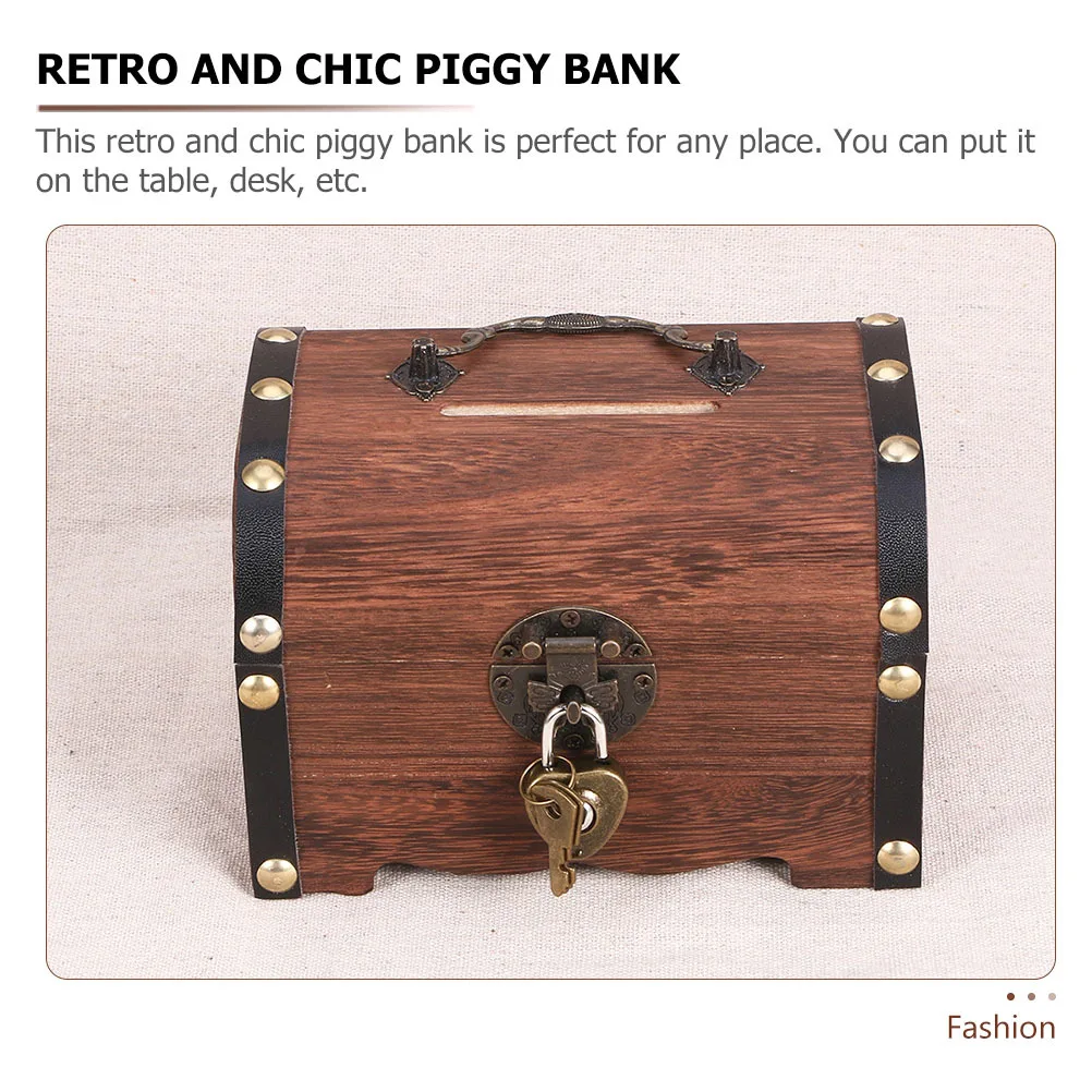 2 قطعة صناديق الكنز الخشبية الريفية أصبع البنوك عملة توفير صناديق خمر تخزين المجوهرات الرجعية المال المنظم #1