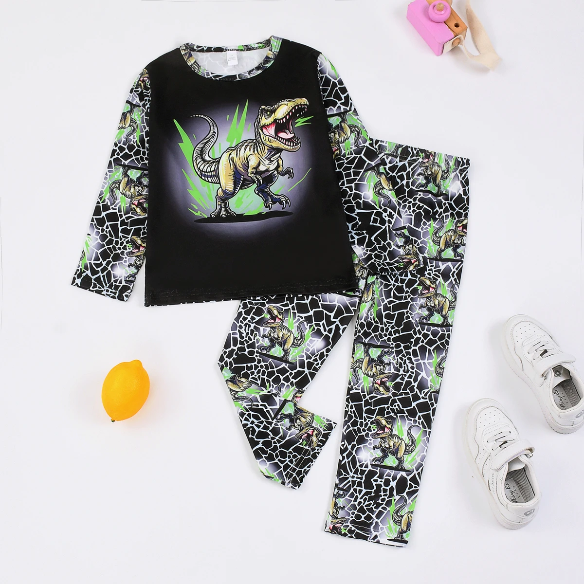 Frühling Herbst Jungen Pyjama-Set Dinosaurier Astronaut Feuerwehrauto Druck Kinder Loungewear – Detail 11