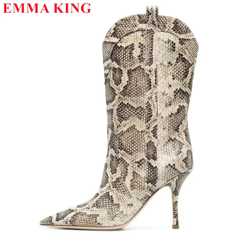 

2024 New Women Snakeskin Ankle Boots Sexy Thin High Heels Short Boots Pointed Toe Ladies Party Shoes 2024 Slip On Botas Mujer