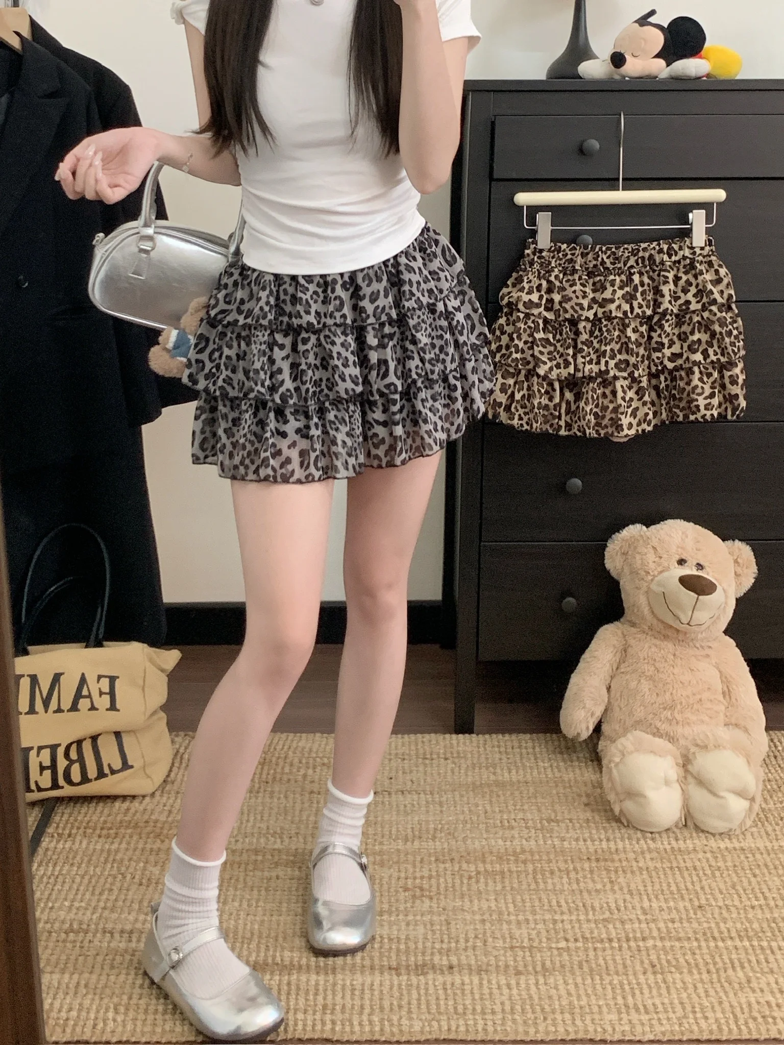 

High Waist Printed Half Skirt Women's Summer Cake Skirt Slimming Short Skirt Sexy Leopard Print Kumikumi Spicy Girl Style