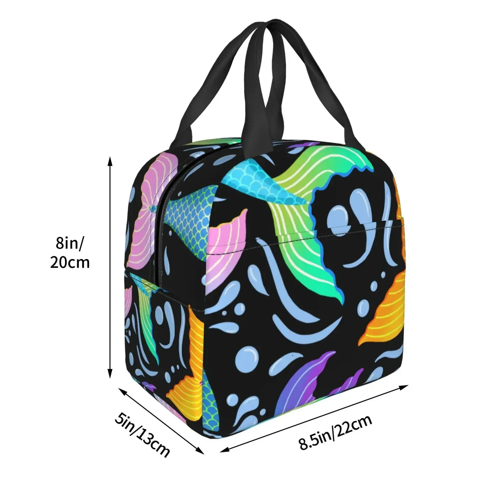 Splash Mermaid Tail Beautiful Print Portable Lunch Boxes Waterproof Thermal Cooler Food Insulated Lunch Bag  School