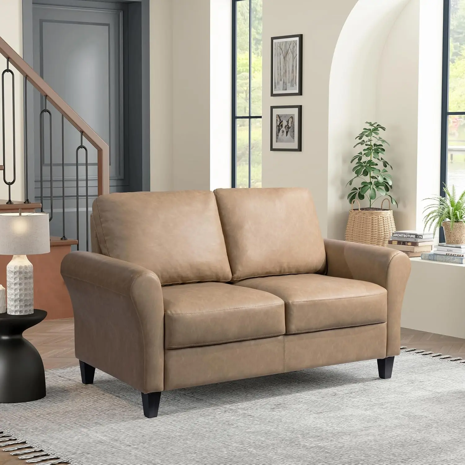 Watford Loveseat with Rolled Arms, Light Brown