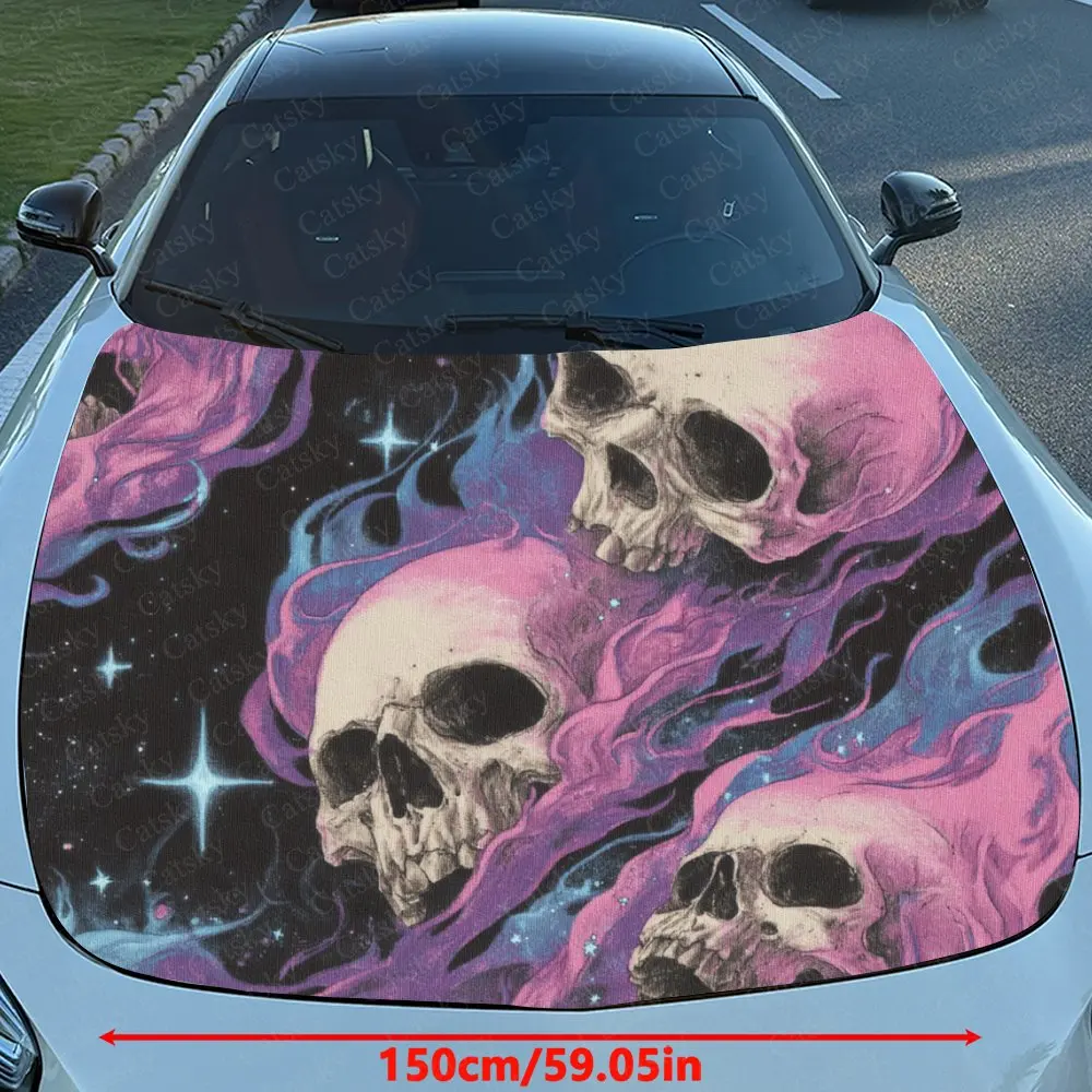 Pink Flame Skull Car Hood Decal - Durable Self-Adhesive PVC Sticker For Cars, Motorcycles, And Trucks,Vehicle Hood Decoration