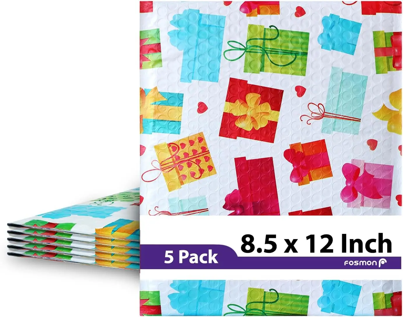

5 Pack 8.5x12" Bubble Mailers, Lightweight Padded Envelopes, Water & Tear Resistant