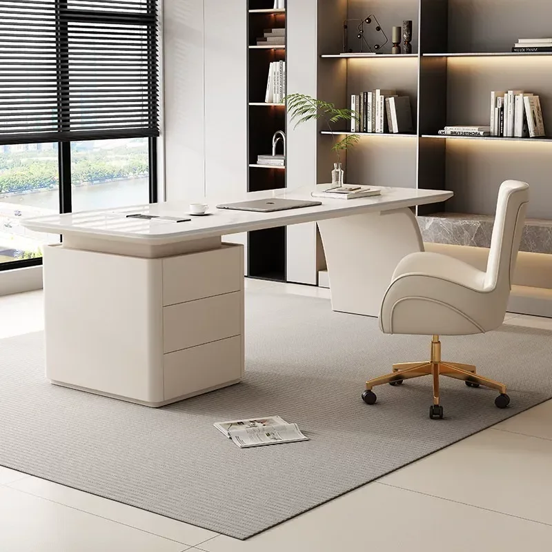 Italian Minimalist Corner Desk High End Rock Slab Computer Table Cream Style Household Light Luxury Medical Beauty