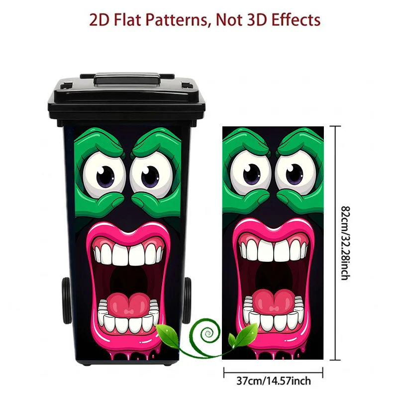 1pc Halloween Green Cartoon Monster Smiley Face Themed Trash Can Decal Wall Sticker, Ideal for Outdoor Trash Cans, Home Decor.