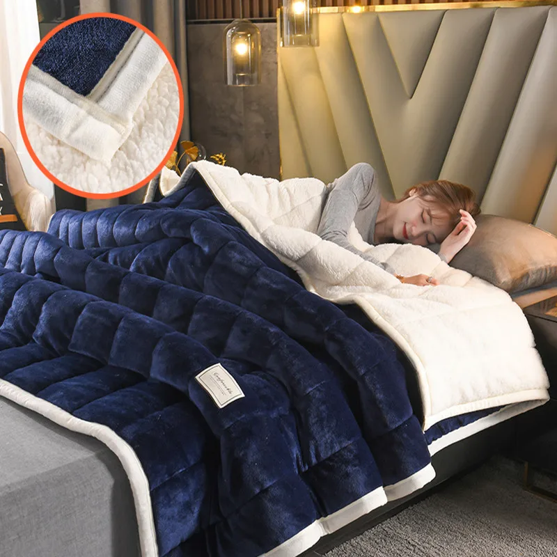 

Thickened Quilted Blanket Warmth Fleece Cashmere Quilt Winter Solid AB Side Flannel Bed Cover 150*200cm Bedspread Home Textile