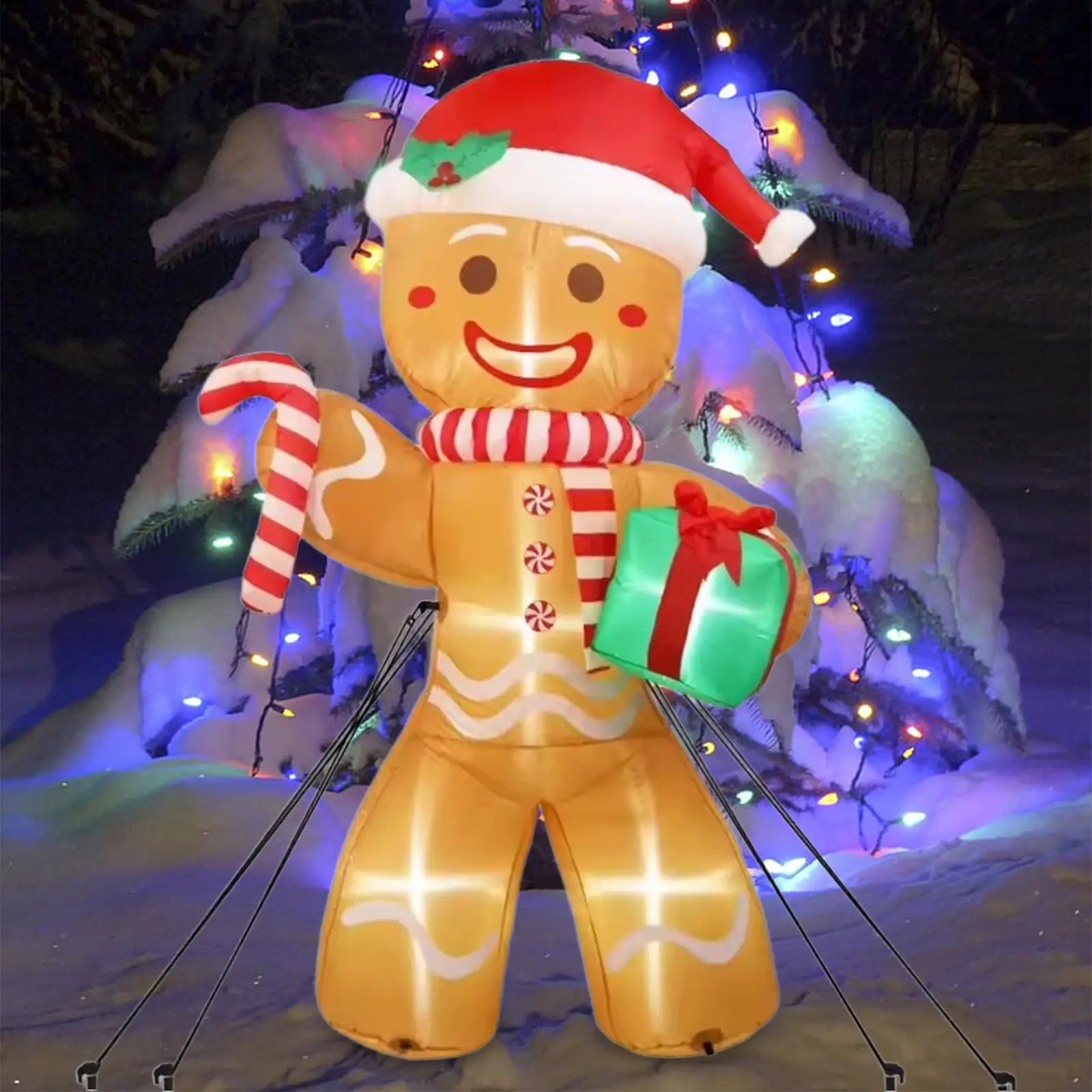 Christmas Inflatable Gingerbread Man Outdoor Decoration Blow up Costume 2.4M Cute Built in LEDs for Lawn Home Winter Holiday