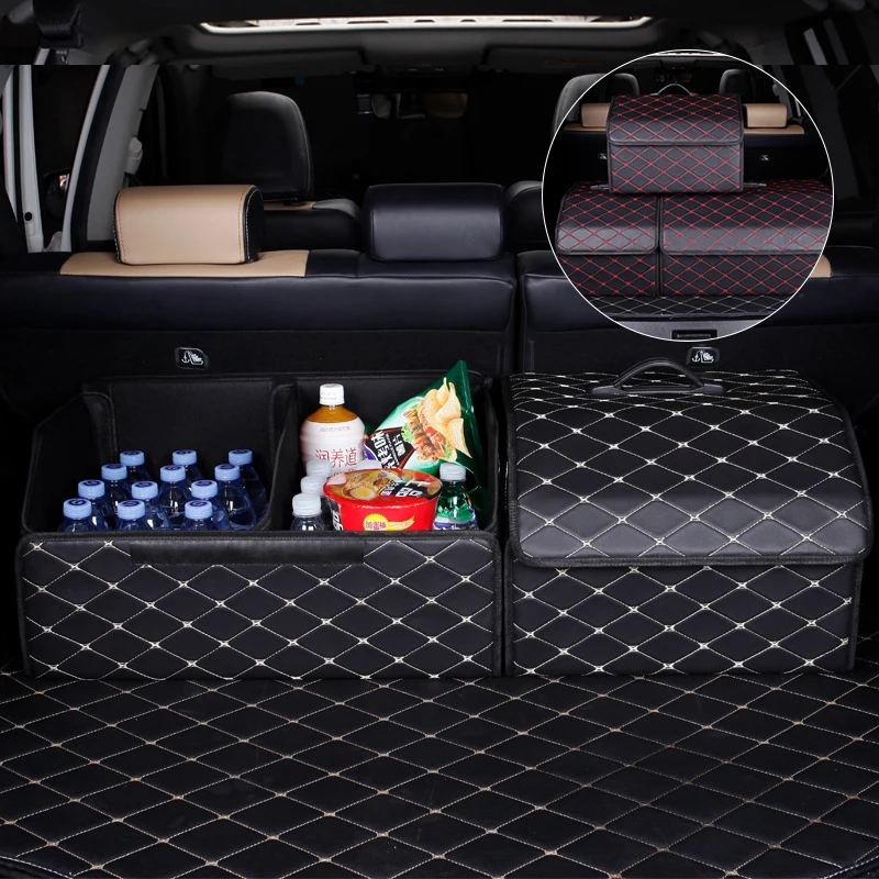 Car Trunk Organizer Storage Box Waterproof Large Capacity Storage Bag Stowing Tidying Leather Folding Car Accessories