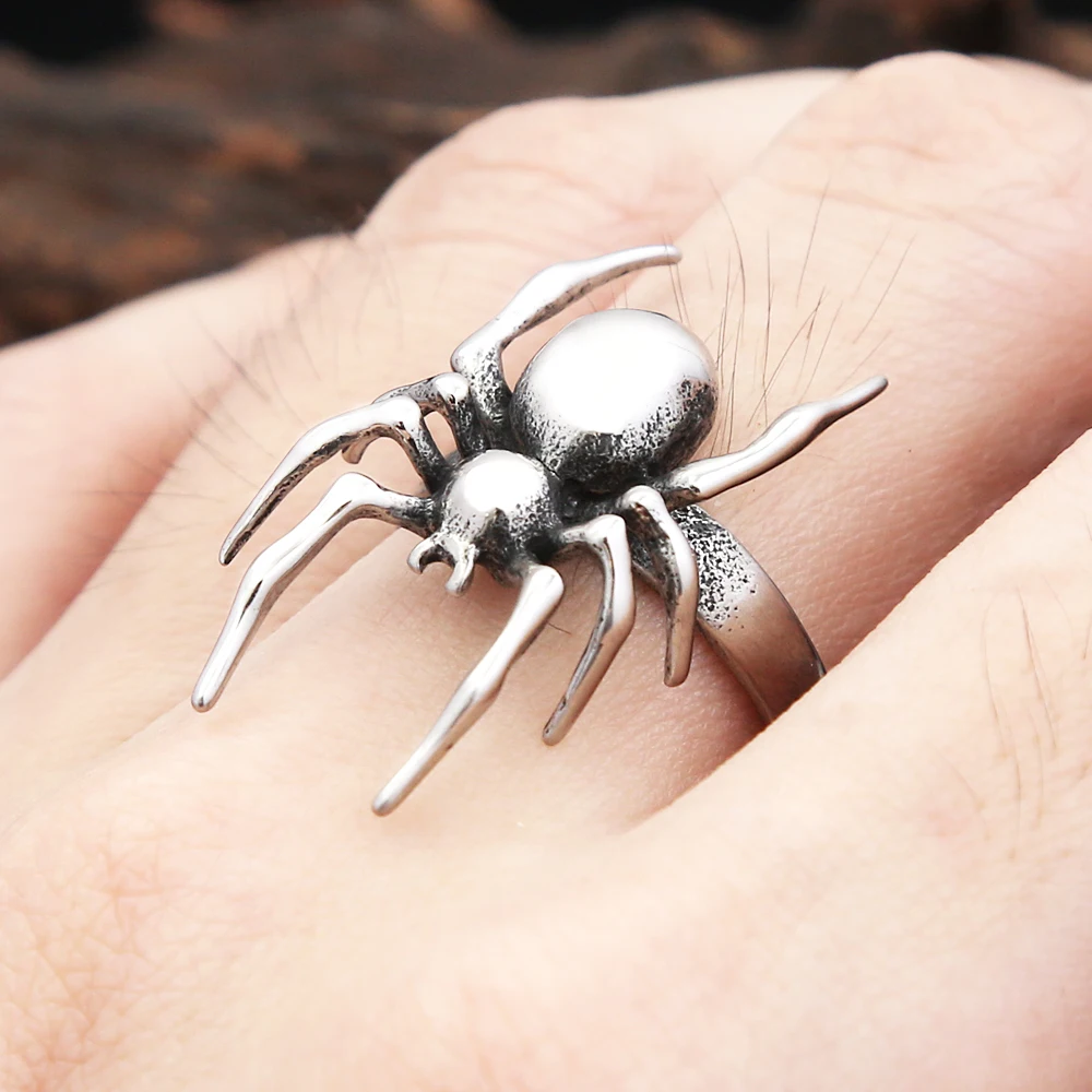 New Vintage Punk Spider Ring 316L Stainless Steel Gothic Biker Singular Animal Rings For Men Women Party Jewelry Gifts Wholesale