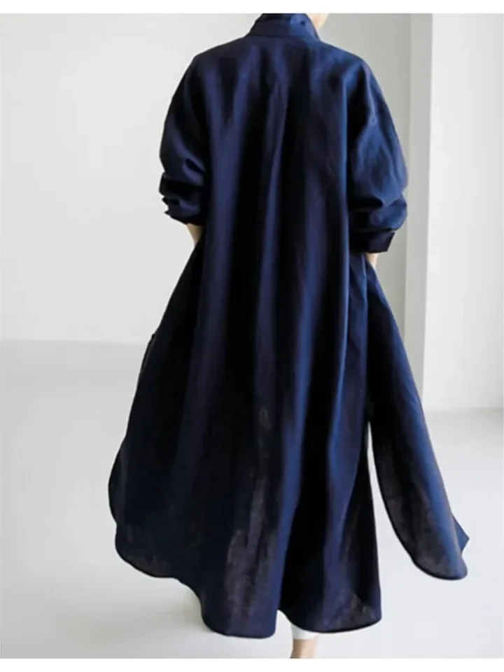 여성용 캐주얼 솔리드 셔츠 드레스, 패션 오피스룩, 긴팔 턴다운 칼라 버튼 루즈핏 드레스, 여성용 휴가복