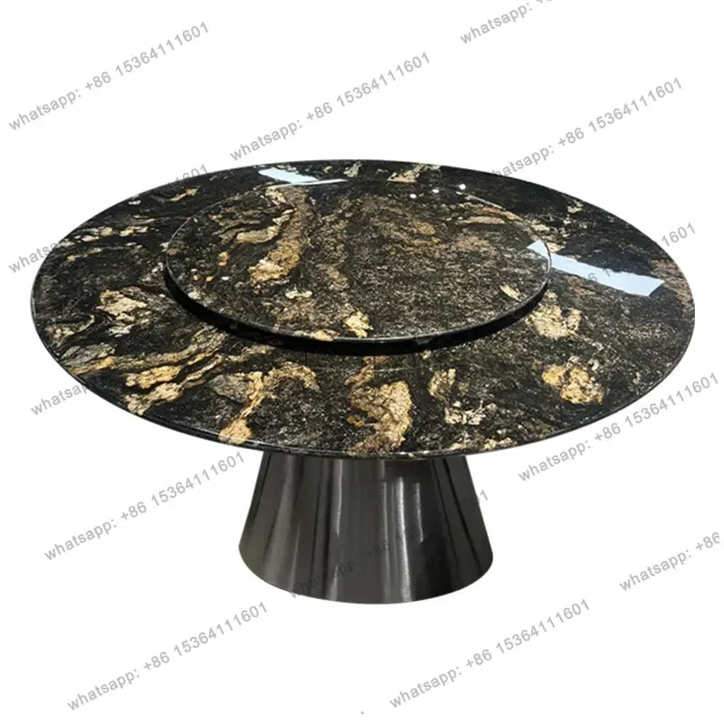 

yj19 Natural imported luxury stone brilliant galaxy round dining table with turntable, marble platinum diamond round dining tabl