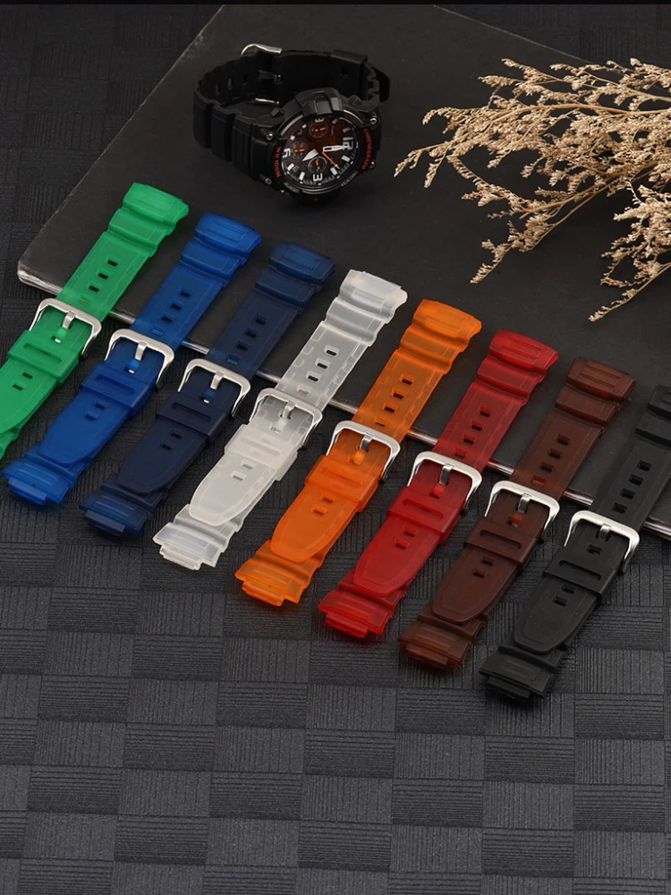 Waterproof Rubber Convex Interface Watchband for Casio 5434 MCW-100H W-S220 Series Stainless Steel Needle Buckle Watch Strap