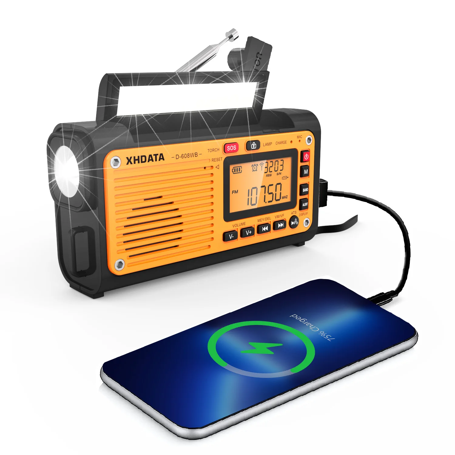 XHDATA D-608WB FM/AM/SW/WB Emergency Crank Radio NOAA Alert Weather Radio with Phone Charger/Bluetooth/TF Card Survival Outdoor