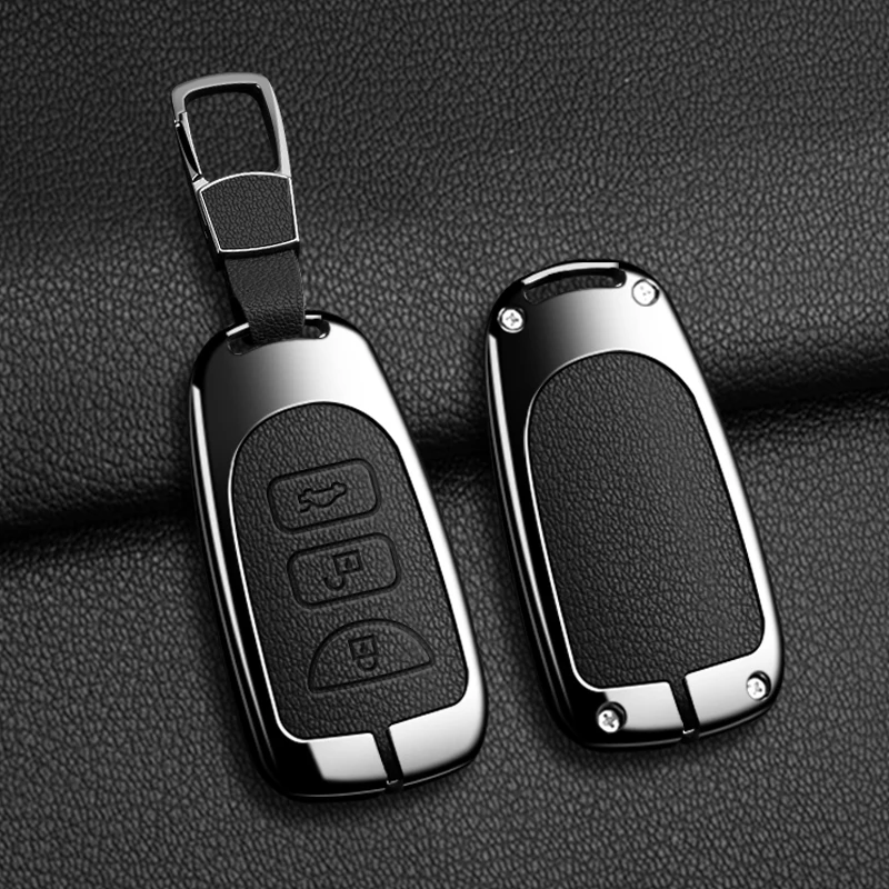 

Zinc Alloy Leather Car Key Case Key Cover For Hyundai Kia Tucson Sonata Santa FE Carens Genesis Protection Keychain Accessories