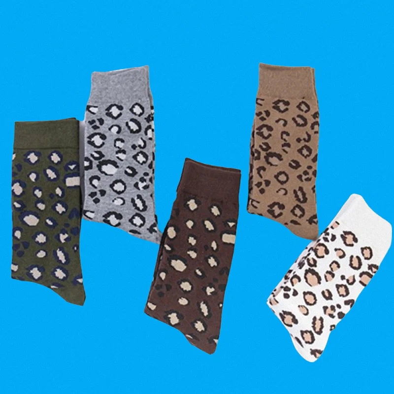 

5/10 Pairs Women Spring and Autumn Leopard Print Stockings Mid-tube Trendy Socks Cotton Socks New Mid-tube Socks