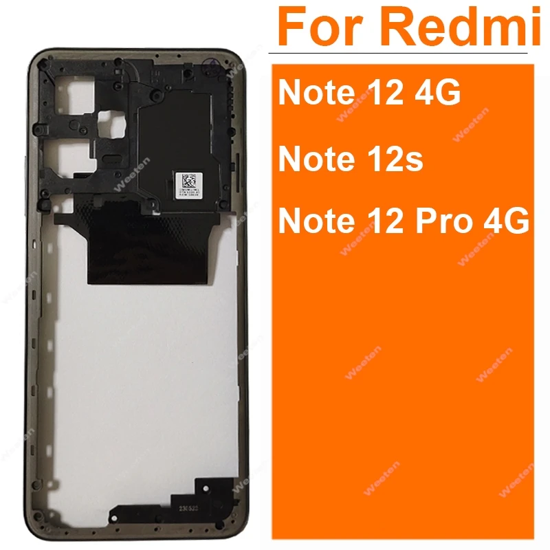 Middle Frame Housing For Xiaomi Redmi Note 12 12s Pro 4G Middle Frame Bezel Holder Cover with Side Buttons Parts