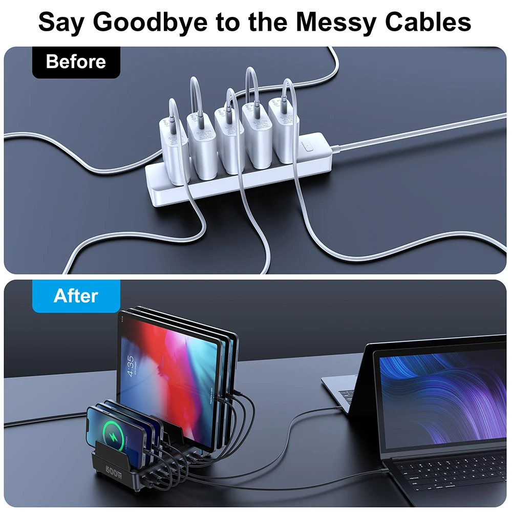 500W USB C Charger 10 Ports GaN Charging Station Stand PD 100W Fast Charge for MacBook Pro iPhone Samsung Laptops Tablets - náhled 6