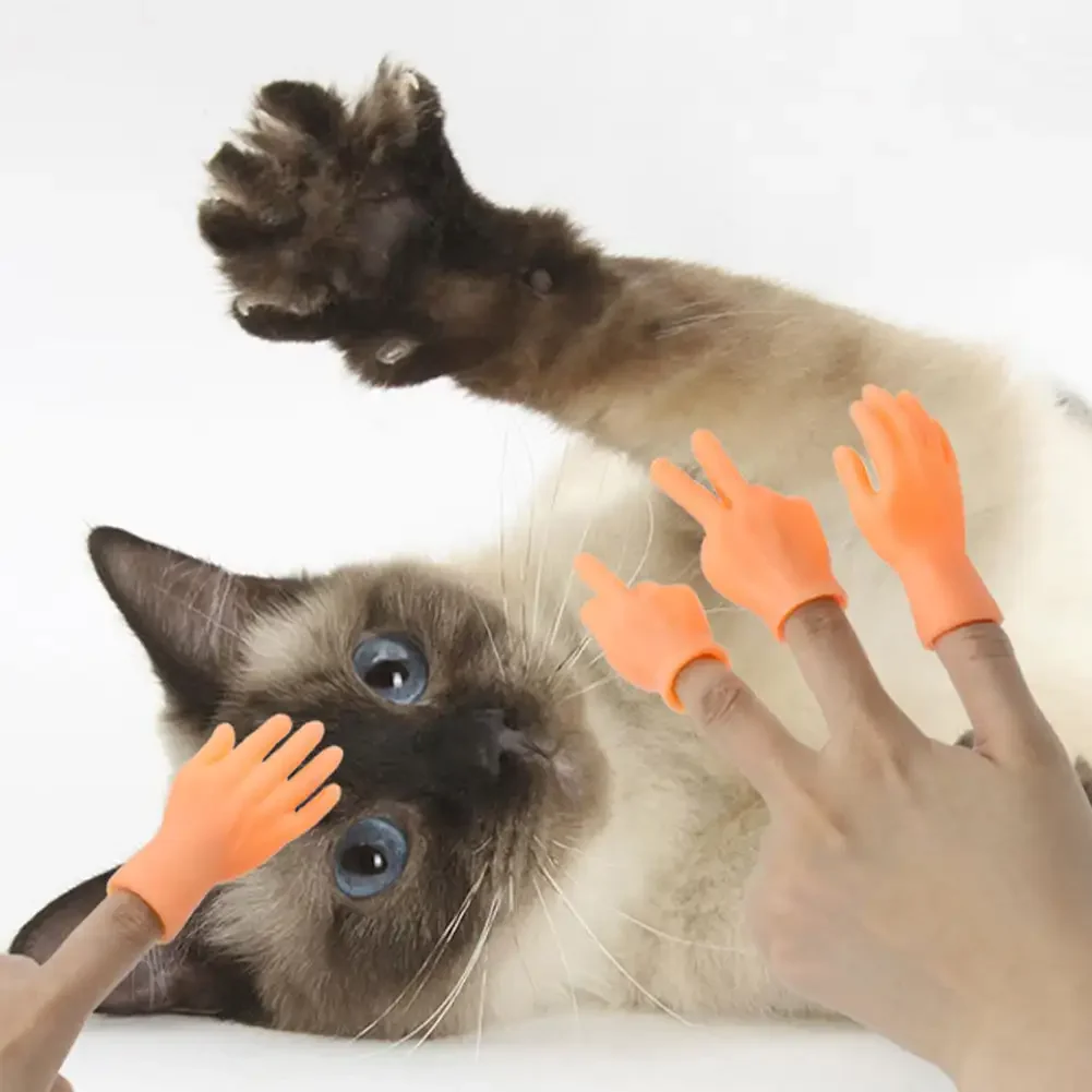 Fake Hand Teasing Cat Finger Gloves Finger Puppets Funny Little Finger Toys Children Cat Dog Interactive Rubber Cat Toys