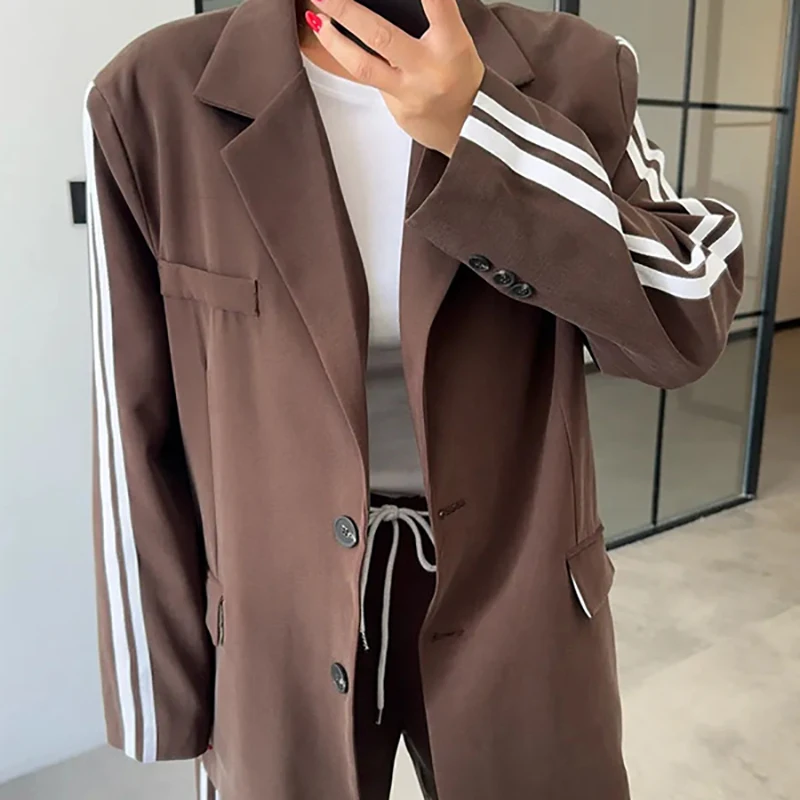 

Fashion Collar Long Sleeved Jacket and Long Pants Women's 2 Piece Set New Autumn Casual Striped Suit Elegant Office Loose Outfit