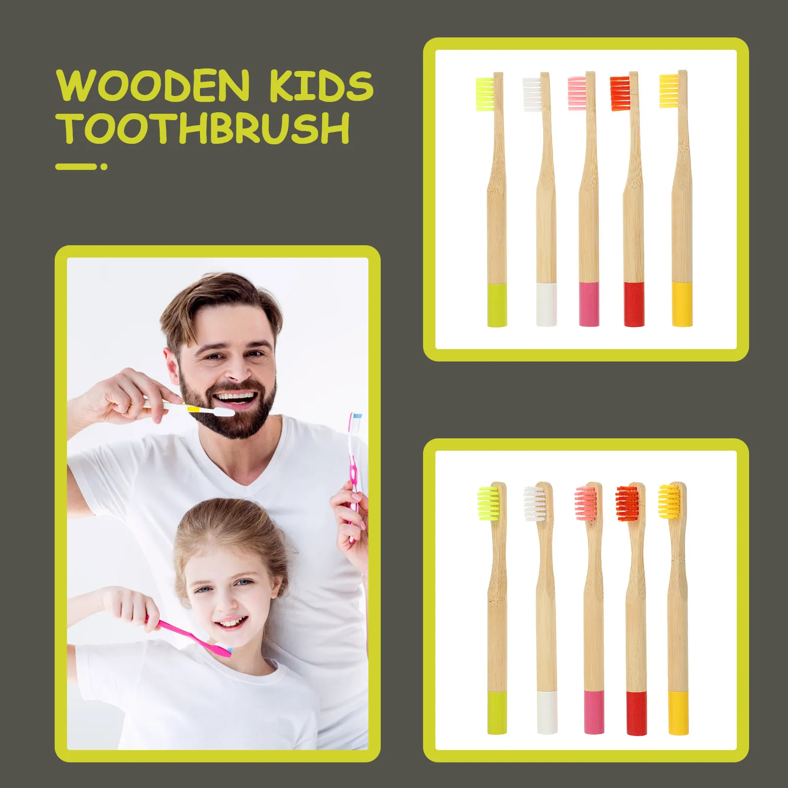 5Pcs Bamboo Charcoal Toothbrush for Kids Supple Bristles Ergonomic Design Reduces Toothache Wear-Resistant Safe