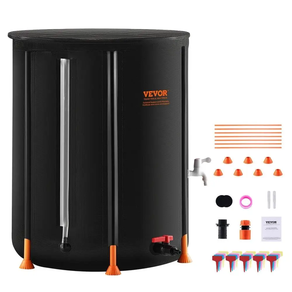 

Foldable 100 Gallon Rainwater Storage Barrel with Spigots and Overflow Kit